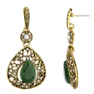 Brass Green and Black Drop Earrings
