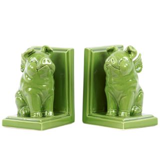 Gloss Yellow Green Ceramic Winged Pig Bookend