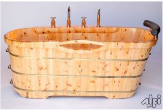 ALFI 61 Inch Free Standing Cedar Wood Bath Tub with Chrome Tub Filler   Freestanding Tubs