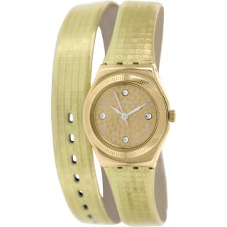 Swatch Womens Irony YSG135 Goldtone Leather Swiss Quartz Watch
