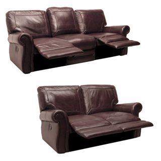 Winchester Burgundy Italian Leather Reclining Sofa and Loveseat