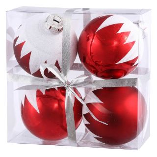 Vickerman 3 in. Red Snow Cap Ball Assorted   Set of 4   Ornaments