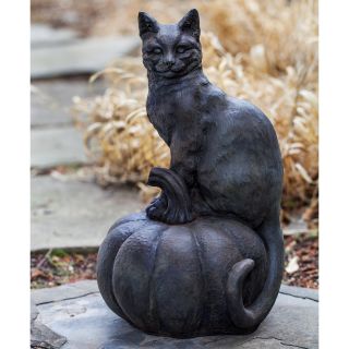 Campania International Cat On A Pumpkin Cast Stone Garden Statue   Garden Statues