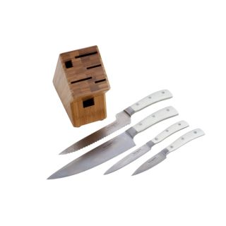 Miu France 5 piece White Handle Forged Cutlery Set with Block