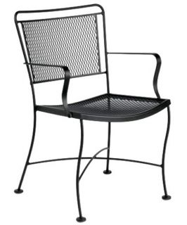 Woodard Constantine Wrought Iron Dining Arm Chair with Optional Cushion   Outdoor Dining Chairs