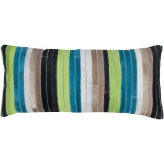 Blue/ Green Stripe Leather Feather filled Throw Pillow  