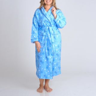 La Cera Womens Plus Size Blue Snowflake Print Flannel Wrap Robe
