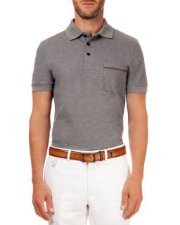 Berluti Polo with Leather Detail, Gray
