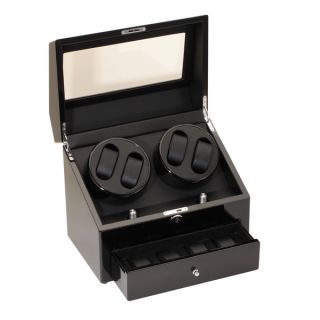 Diplomat Gothica Black Quad Watch Winder with Storage Space