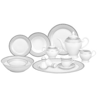 Lorren Home Trends 57 piece Porcelain Silver Accent Dinnerware Set