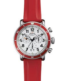 Shinola 42mm Runwell Sport Chronograph Watch with Rubber Strap, Red