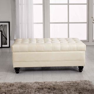 Luxury Comfort Classic Creamy White Tufted Storage Bench Ottoman