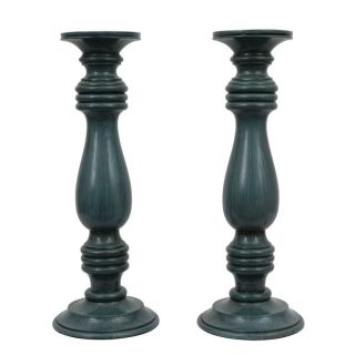 16 inch Resin Glossy Antique Teal Candle Holders (Set of 2)