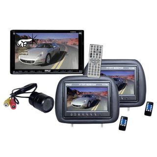 Pyle Double Din Mobile Video Package with Headrests and Backup Camera