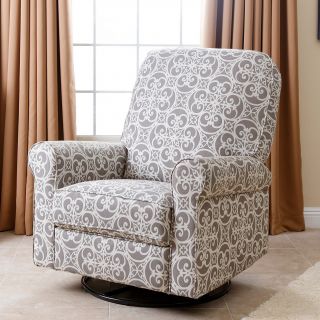 Abbyson Living Perth Grey Floral Fabric Swivel Glider Recliner Chair