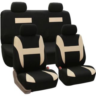 FH Group Tan PU Leather Car Seat Covers Front Low Back Buckets and