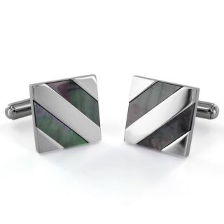 Stainless Steel Abalone Shell Diagonal Inlay Cuff Links