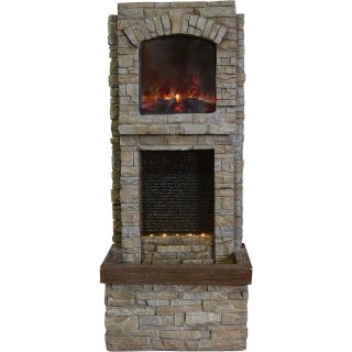 Dual Stonewall Cascade Fountain with Fire — 38in.H  Lawn Ornaments, Planters   Fountains