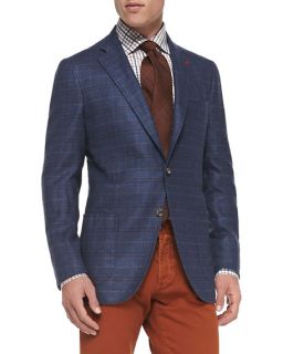 Isaia Windowpane Two Button Jacket, Blue/Rust