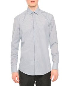Lanvin Stripe & Check Patterned Cotton Shirt, Light Blue