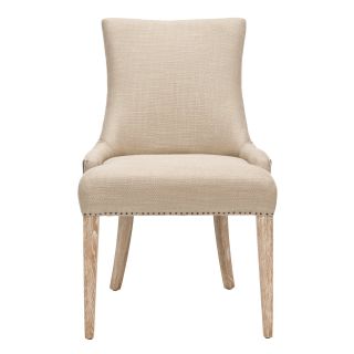 Safavieh Itzel Dining Side Chair   Beige Fabric and Brown Leather   Dining Chairs