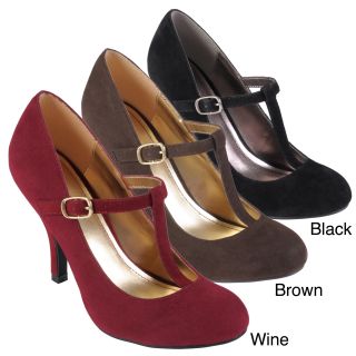 Journee Collection Womens Lisa Sueded T strap Round Toe Pumps