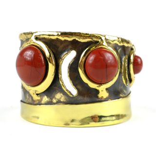 Handcrafted Earths Core Red Jasper Brass Cuff (South Africa)