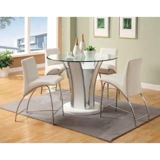 Furniture of America Florencine 5 Piece Counter Height Round Glass top Dining Set   White
