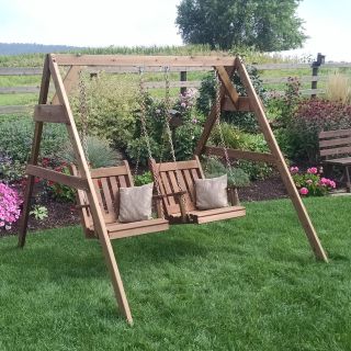 A & L Furniture Western Red Cedar A Frame Swing Stand for Swing or Swing Bed   Porch Swing Frames & Accessories