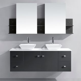 Virtu USA Clarissa 61 inch Grey Double Sink Bathroom Vanity Set