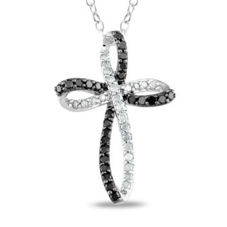 Haylee Jewels Sterling Silver 1/4ct TDW Black and White Diamond Cross