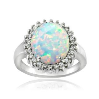 Glitzy Rocks Sterling Silver Created Opal and Cubic Zirconia Oval Ring