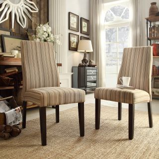 Inspire Q Eaton Wave Back Light Brown Striped Fabric Parson Chairs   Set of 2
