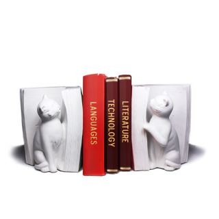 Cats Playing with Book  White Bookend Set