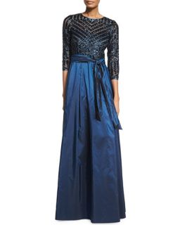 Rickie Freeman for Teri Jon 3/4 Sleeve Sequined & Taffeta Gown