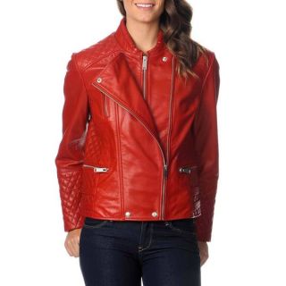 Excelled Womens Red Leather Motorcycle Jacket