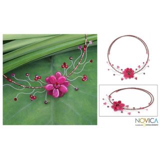 Stailness Steel Quarztite and Garnet Red Bouquet Choker (Thailand