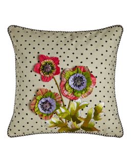 Callisto Home Vincent Linen Pillow with Beaded Velvet Design, 30 x 18