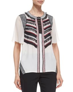 Prabal Gurung Sequined Striped Ruffle Front Blouse