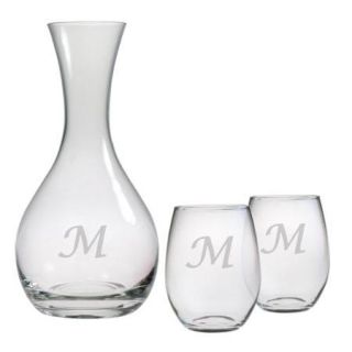 Personalized Carafe and Stemless Wine Glass 3 Piece Set Letter J