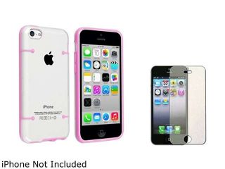Insten Clear with Light Pink Trim Hard Slim Case with Colorful Diamond Screen Shield Compatible with Apple iPhone 5C 1530254