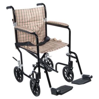 Drive Medical Tan Plaid Flyweight 17 Aluminum Transport Wheelchair