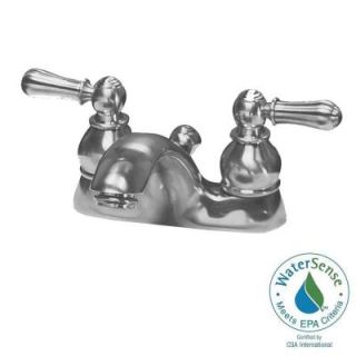 American Standard Hampton 4 in. Centerset 2 Handle Low Arc Bathroom Faucet in Satin Nickel with Speed Connect Pop Up Drain 7411.732.295
