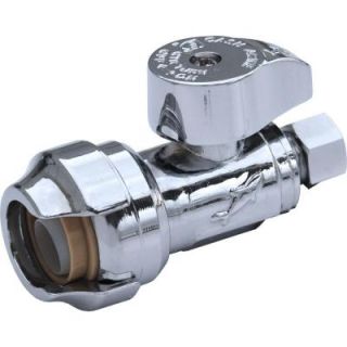 SharkBite 1/2 in. Chrome Plated Brass Push to Connect x 1/4 in. O.D. Compression Quarter Turn Straight Stop Valve 23337 0000LF