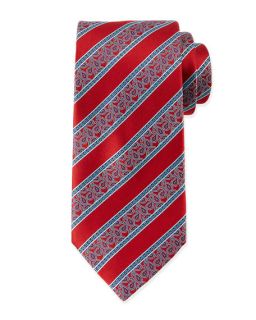 Ermenegildo Zegna Stripe & Paisley Print Silk Tie, Red