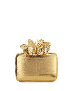 Nancy Gonzalez Butterfly Crocodile Box Clutch Bag, Gold Mirror