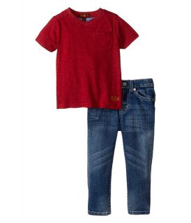 7 For All Mankind Kids Standard Jeans and Short Sleeve V Neck Slub Jersey Pocket T Shirt (Toddler)