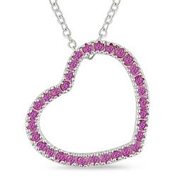 Miadora Sterling Silver Created Pink Sapphire Heart Necklace