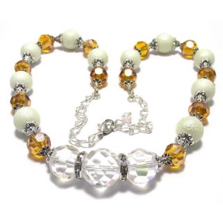 Texture Glass Pearl and Amber Crystal 4 piece Wedding Jewelry Set