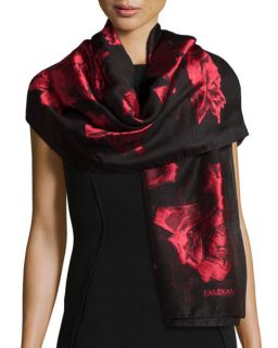 Alexander McQueen Large Roses Printed Stole, Black/Red